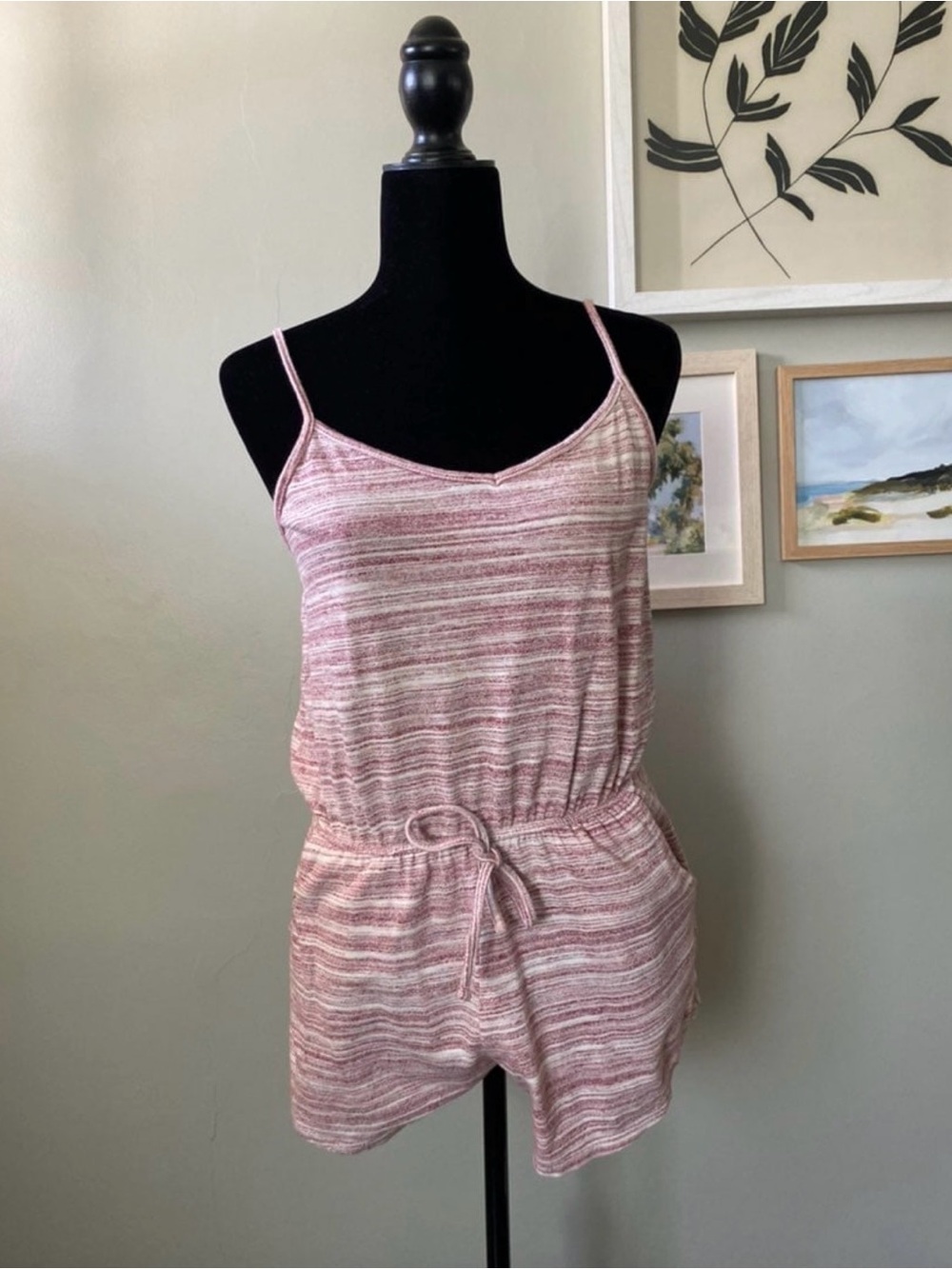 Mossimo Heathered Space Dye Knit Romper - Burgundy & White